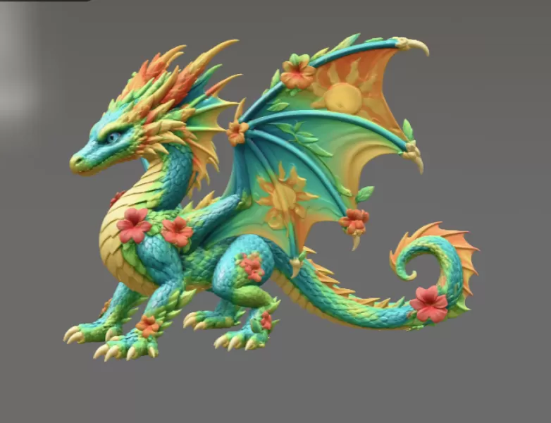 Summer Bloom Dragon STL File for 3D Print - Model preview 6