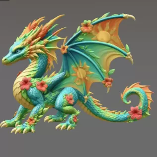 Summer Bloom Dragon STL File for 3D Print - Model thumbnail 6