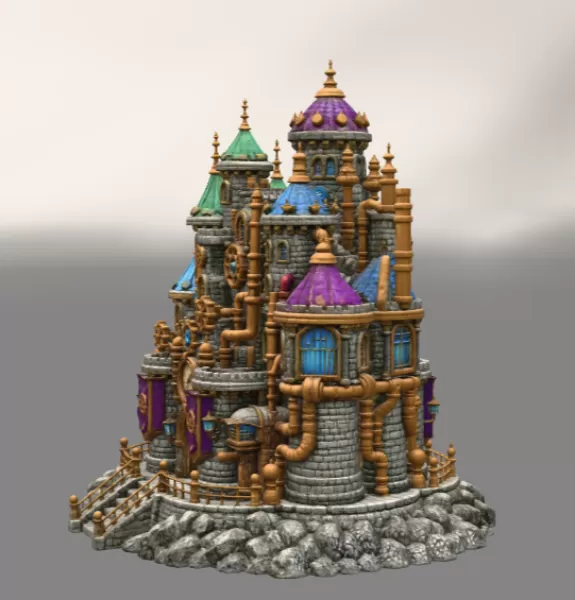 Steampunk Fantasy Castle STL File for 3D Printing - Model preview 4