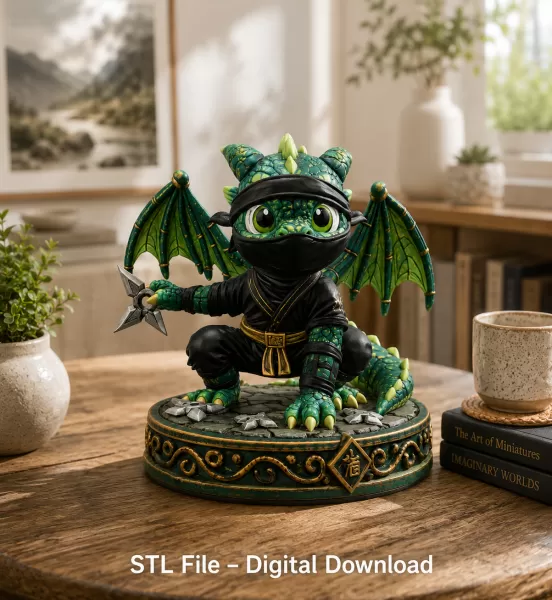 Cute Fantasy Ninja Dragon STL File for 3D Printing - Model preview 2