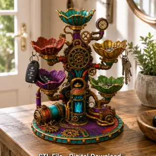 Steampunk Lotus Jewelry Organizer STL File for 3D Print - Model thumbnail 3