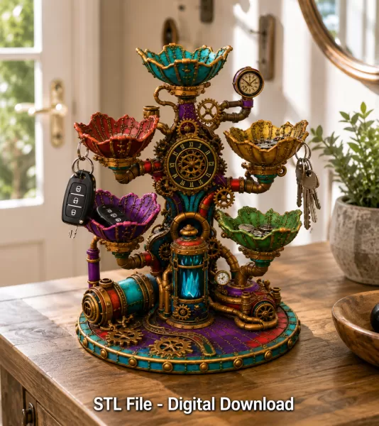 Steampunk Lotus Jewelry Organizer STL File for 3D Print - Model preview 3