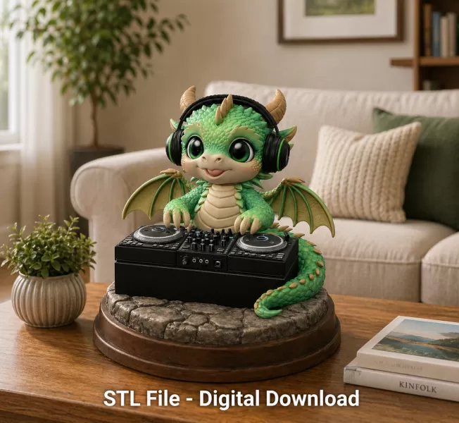 DJ Dragon Figurine – STL File for 3D Printing - Model preview 2