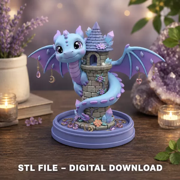 Tower Dragon Key or Jewelry Holder STL File for 3D Print - Model preview 2