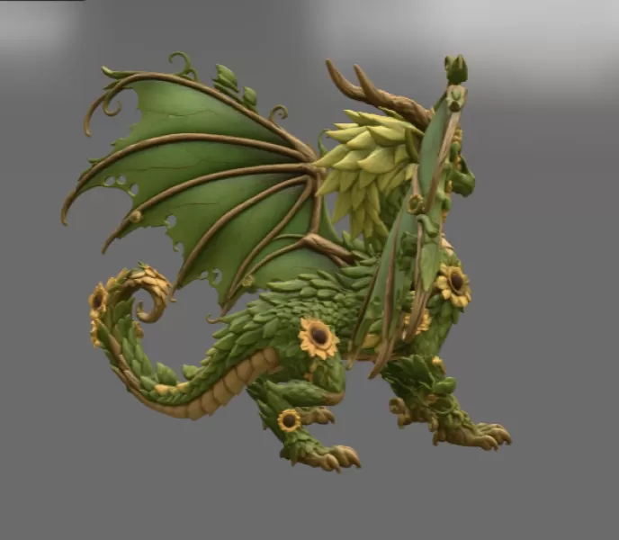 Sunflower Meadow Dragon STL File for 3D Print - Model preview 9