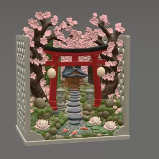 Sakura Sanctuary Book Nook STL File for 3D Print - Model thumbnail 9