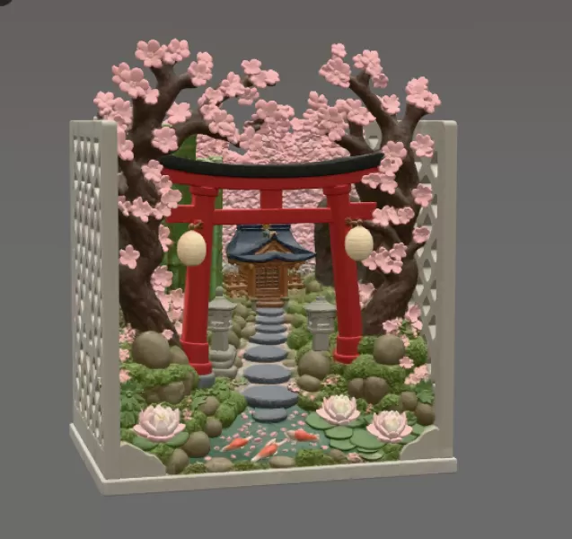 Sakura Sanctuary Book Nook STL File for 3D Print - Model preview 9
