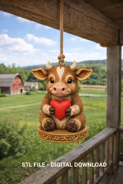 Cute Cow with Heart – 3D Printable STL File - Model preview 1