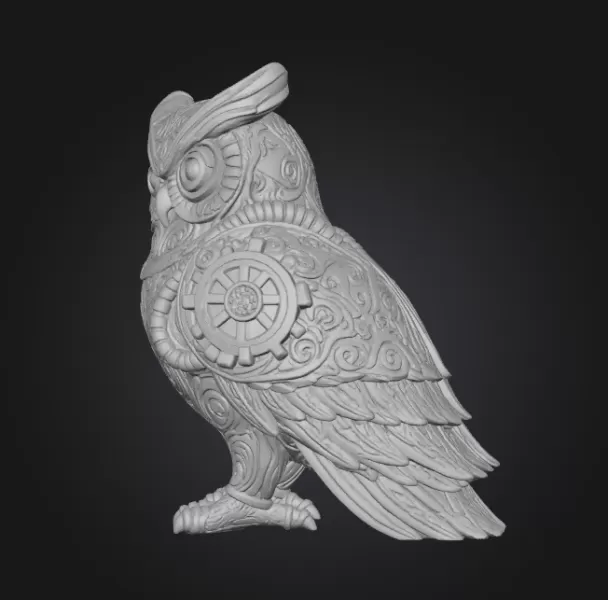 Steampunk Owl – Ornamental Mechanical Owl Sculpture (STL) - Model preview 3