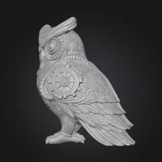 Steampunk Owl – Ornamental Mechanical Owl Sculpture (STL) - Model thumbnail 3