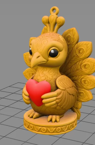 Peacock Heart Charm - STL file - Model preview 5