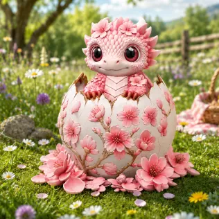 Cherry Blossom Baby Dragon in Egg STL File for 3D Print - Model thumbnail 3