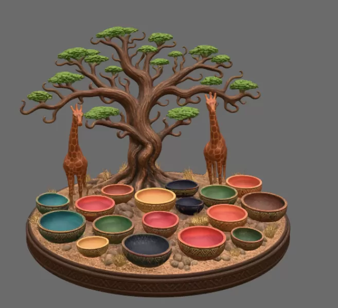 African Savanna Giraffe Bowl Organizer STL File for 3D Print - Model preview 10