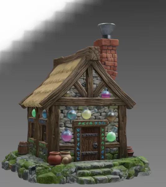 Fantasy Alchemist Cottage STL File for 3D Print - Model preview 3
