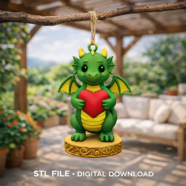 🐉❤ Cute Dragon STL File – 3D Printable Valentine Figurine - Model preview 6