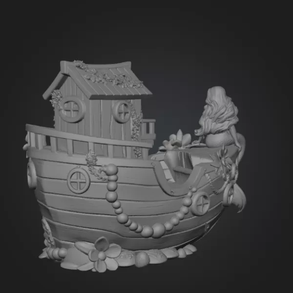 Mermaid Boat House STL File 3D Printable Fantasy Mermaid Scene - Model preview 10