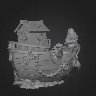 Mermaid Boat House STL File 3D Printable Fantasy Mermaid Scene - Model thumbnail 10