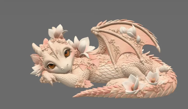 Peach Baby Blossom Dragon STL File for 3D Print - Model preview 5