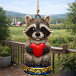 Cute Woodland Raccoon STL File – Heart Ornament 3D Print Downloa - Model thumbnail 2