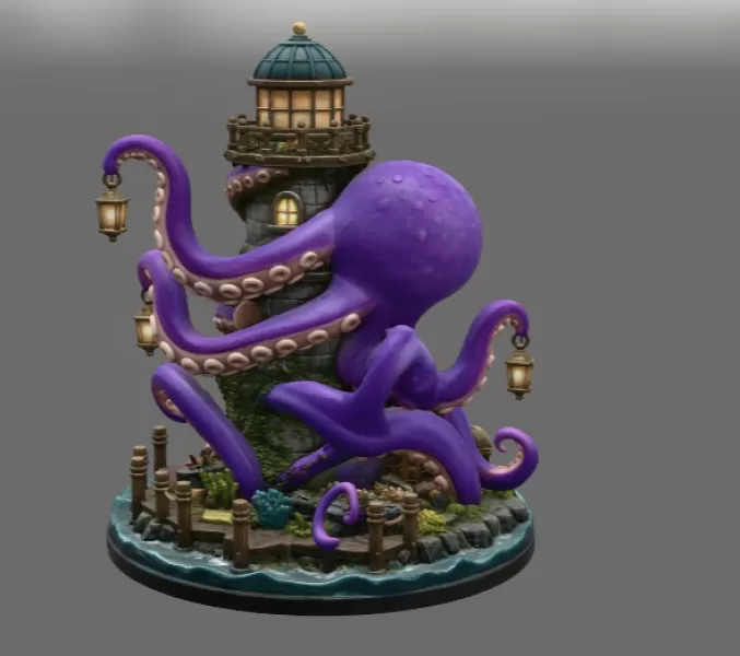 Octopus Lighthouse Keeper STL File for 3D Print - Model preview 8