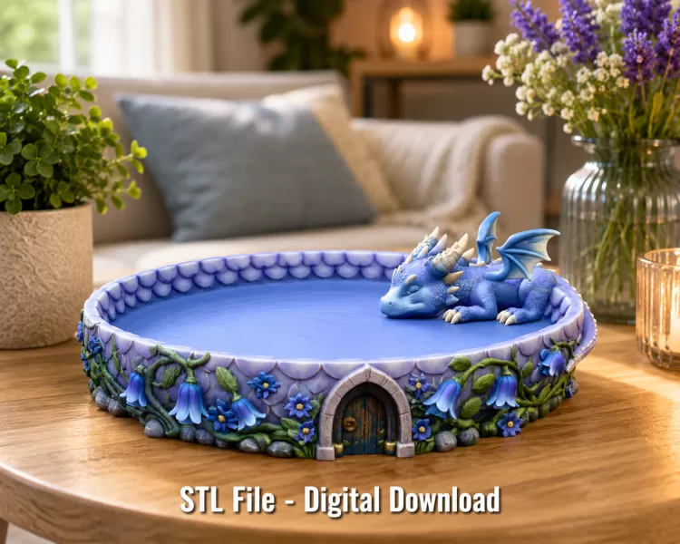 Sleeping Baby Dragon Tray STL File for 3D Print - Model preview 1