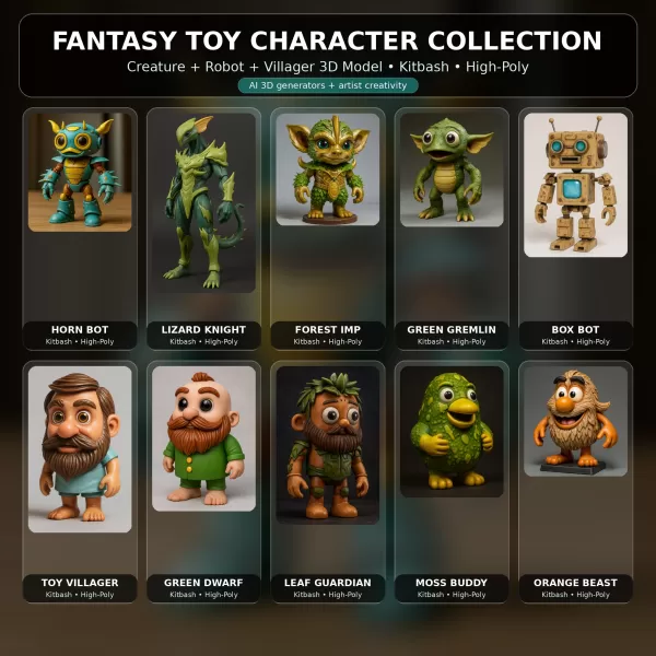 Fantasy Toy Character Collection Kitbash High-Poly 3D Model Set - Model preview 1