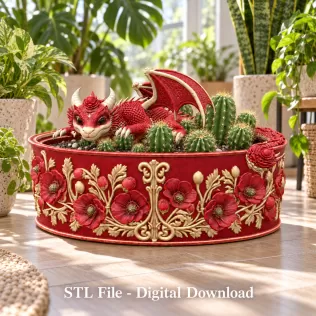 Crimson Poppy Dragon Planter STL File for 3D Print - Model thumbnail 3