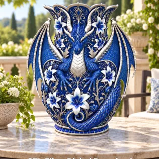 Royal Blue Lily Dragon Vase STL File for 3D Print - Model thumbnail 2