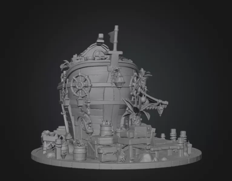 Floating Fish Market Boat STL File for 3D Print - Model preview 16