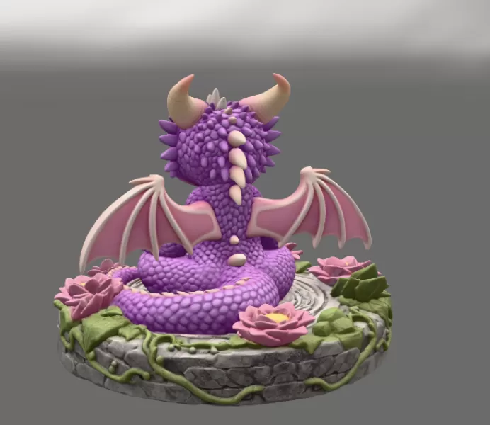 Meditating Baby Dragon STL File for 3D Print - Model preview 5