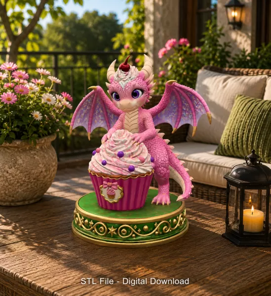 Cute Fantasy Dessert Dragon STL for 3D Printing - Model preview 1