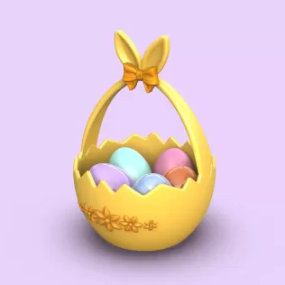 3D Easter Bunny Basket, Cracked Egg Bowl, Egg Hunt Gift, Candy - Model thumbnail 6