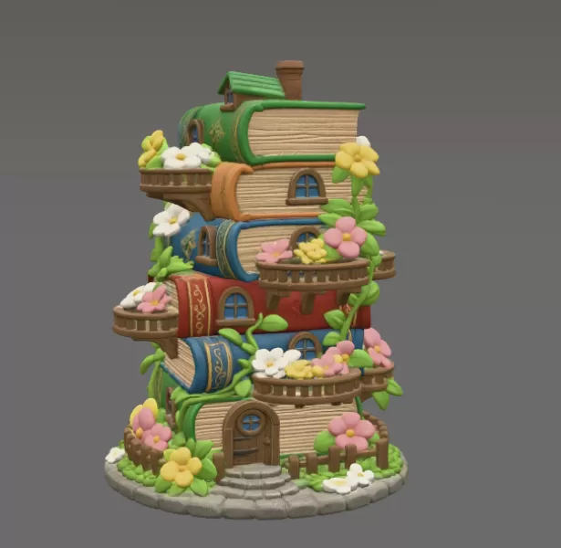 Enchanted Book Tower House STL File 3D Printable - Model preview 3