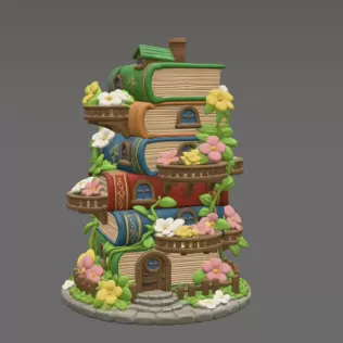Enchanted Book Tower House STL File 3D Printable - Model thumbnail 3
