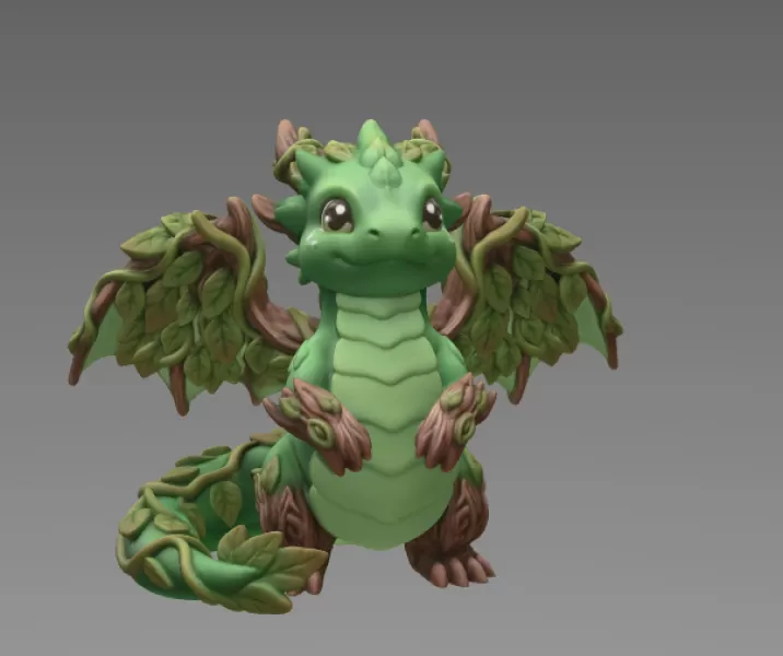Wood Dragon – STL File 3D Printable Fantasy Dragon Figurine - Model preview 3