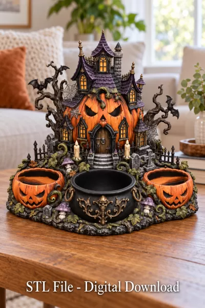 Haunted Pumpkin House Organizer STL File for 3D Print - Model preview 1