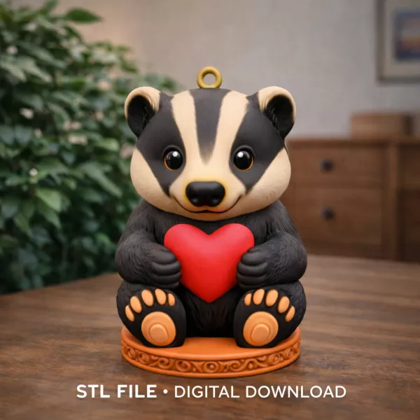 Cute Badger STL File – 3D Printable Valentine Figurine - Model preview 7