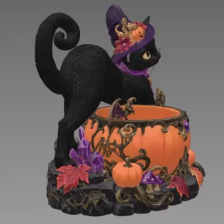 Halloween Witch Cat Pumpkin Bowl STL File for 3D Print - Model thumbnail 11