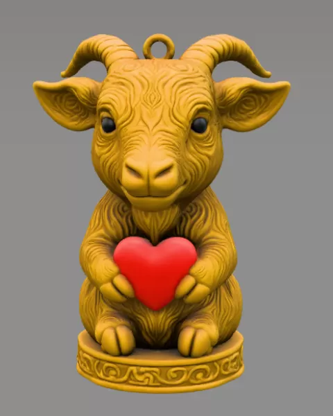 Horned Goat / Ibex Pendant — Heart Holding Figurine - STL file - Model preview 1