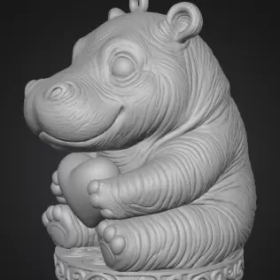 Cute Hippo Pendant — Heart Holding Figurine - Model thumbnail 2