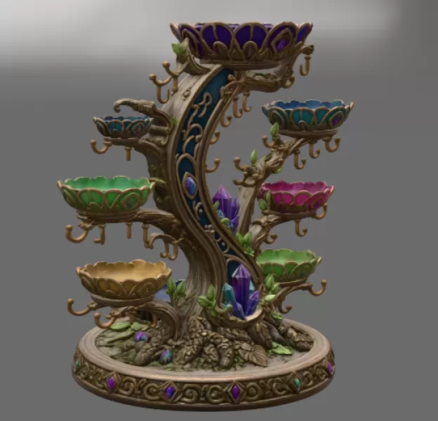 Enchanted Crystal Jewelry Tree STL File for 3D Print - Model preview 10