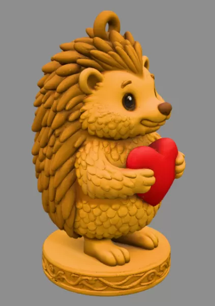 Hedgehog with Heart — Detailed Hedgehog Pendant / Figurine - Model preview 5