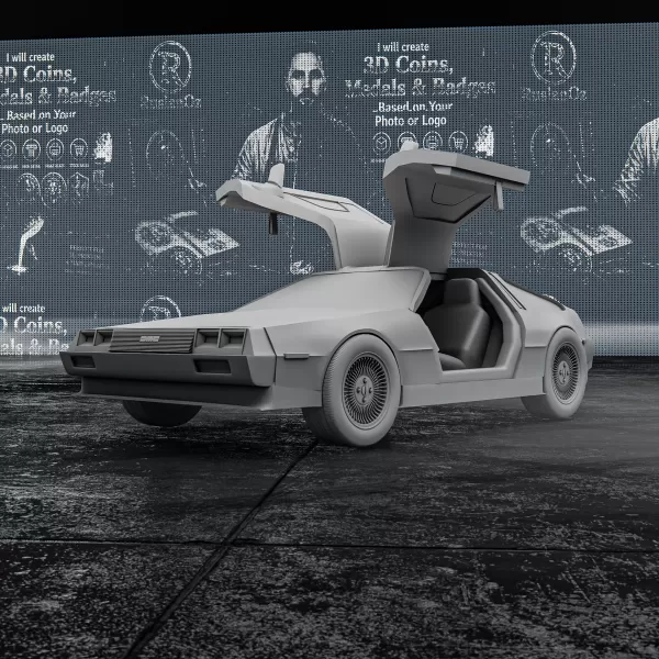 DMC DeLorean with Open Doors – 3D Printable Car Model - Model preview 1