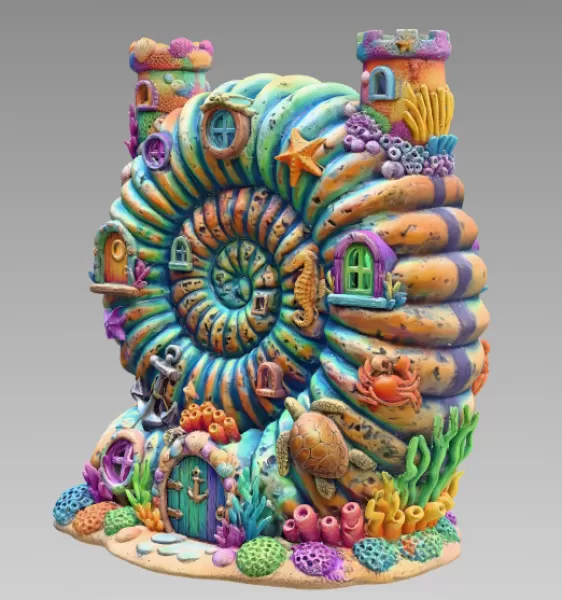 Nautilus Seashell Fantasy House – Ocean Coral Cottage STL | 3D P - Model preview 7