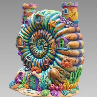 Nautilus Seashell Fantasy House – Ocean Coral Cottage STL | 3D P - Model thumbnail 7