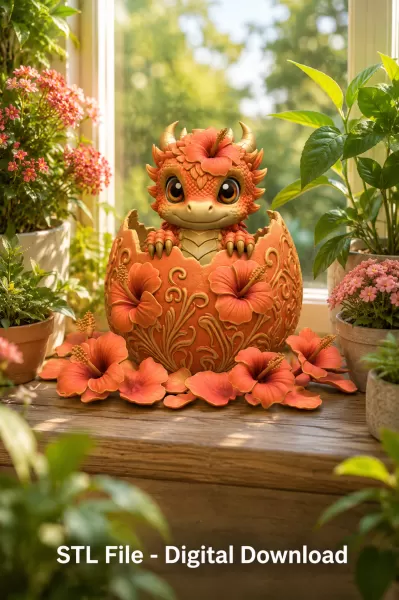 Hibiscus Hatchling Dragon STL File for 3D Print - Model preview 5