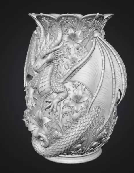 Royal Blue Lily Dragon Vase STL File for 3D Print - Model preview 15