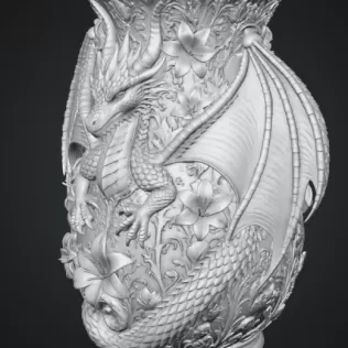 Royal Blue Lily Dragon Vase STL File for 3D Print - Model thumbnail 15