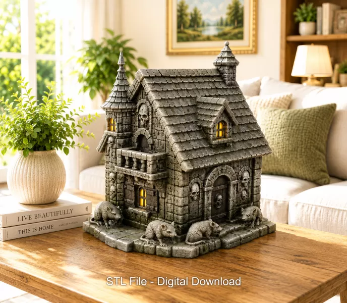 Haunted Fantasy Rat Cottage STL for 3D Printing - Model preview 12