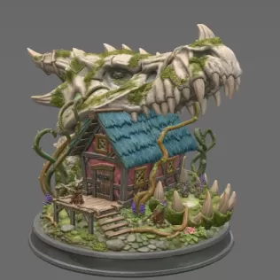 Dragon Skull Cottage STL File for 3D Print - Model thumbnail 3